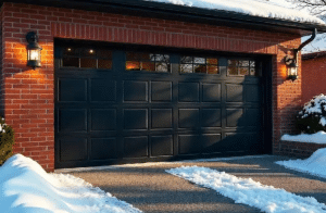 Stunning Black Garage Doors on Red Brick House